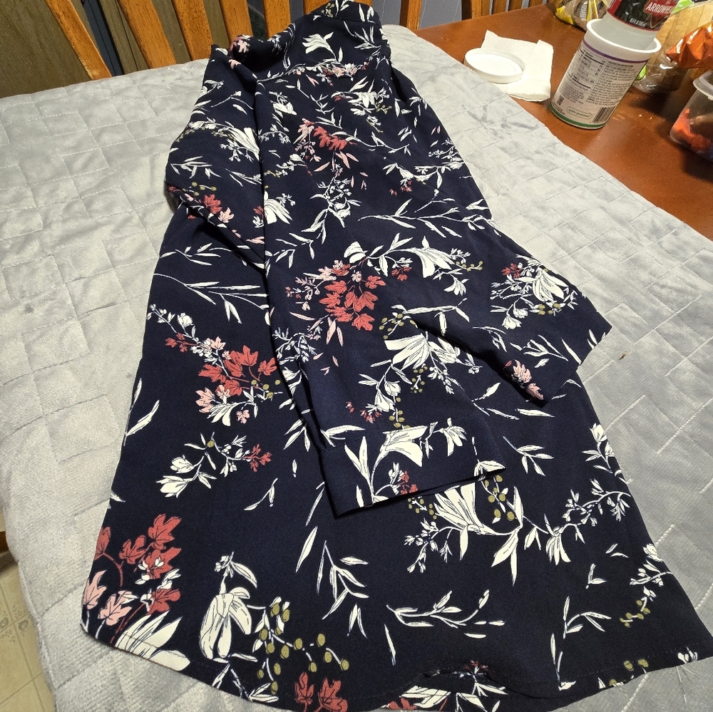 Floral Navy Long Sleve Dressy Top